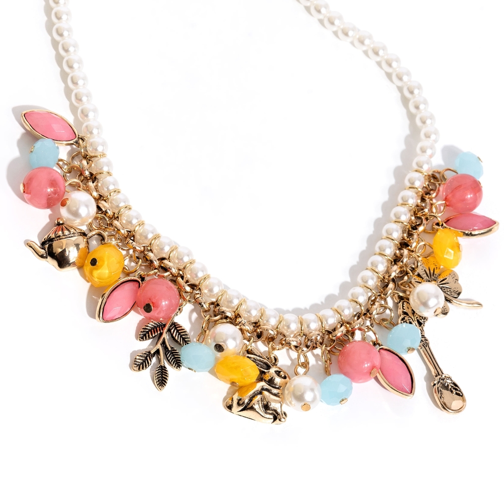 Paparazzi Pink and Yellow Charm Necklace with Floral Accents Tea Party Tapestry